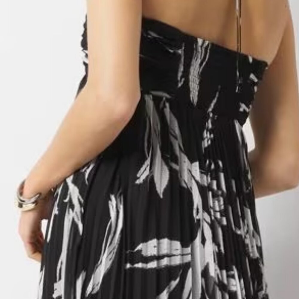 WHBM $190 Halter Pleated Maxi Dress Black White 10 Sundress Cutout Chiffon - Picture 5 of 8